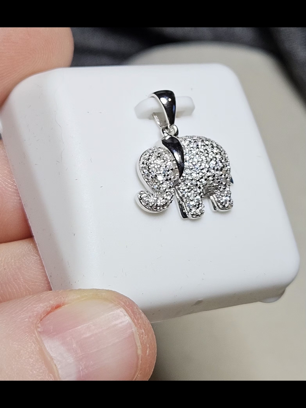 Silver Elephant Moissanite Pendant Necklace Charm
